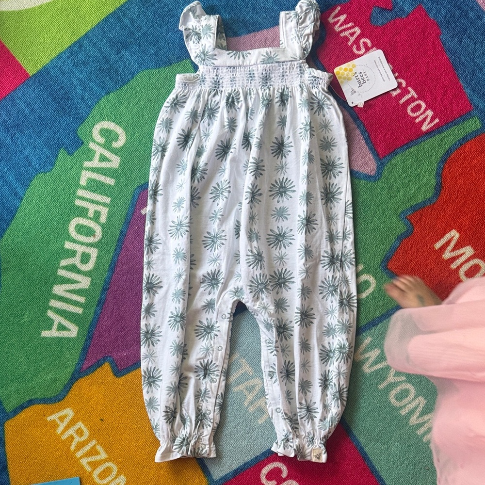 Burt's Bees Kids Palm Print Romper - White and Green